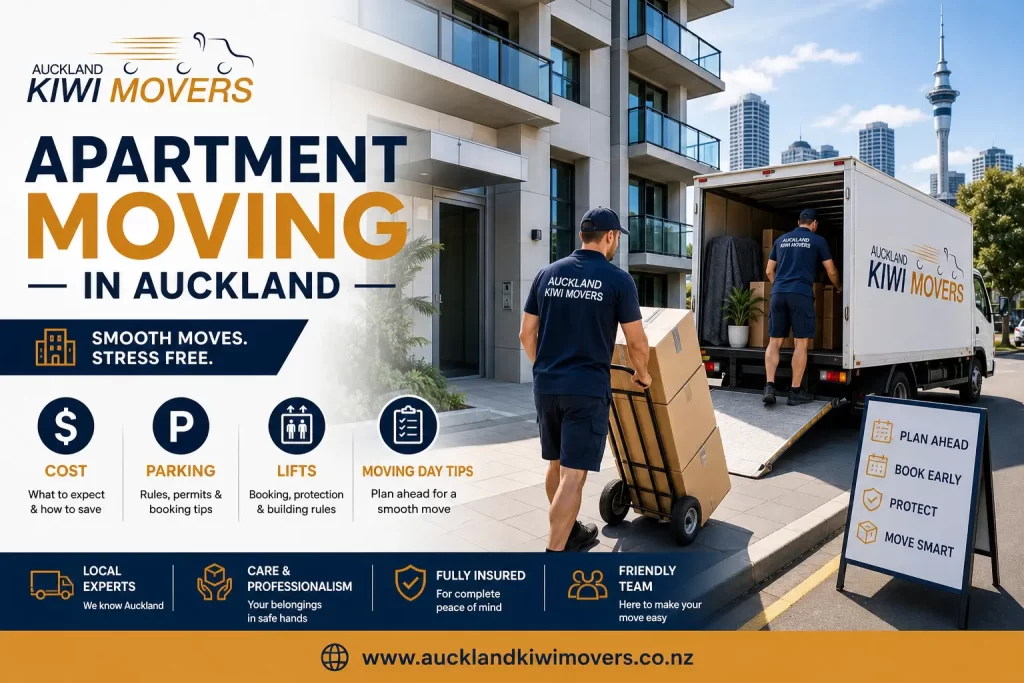 Apartment movers handling a high-rise apartment move in Auckland