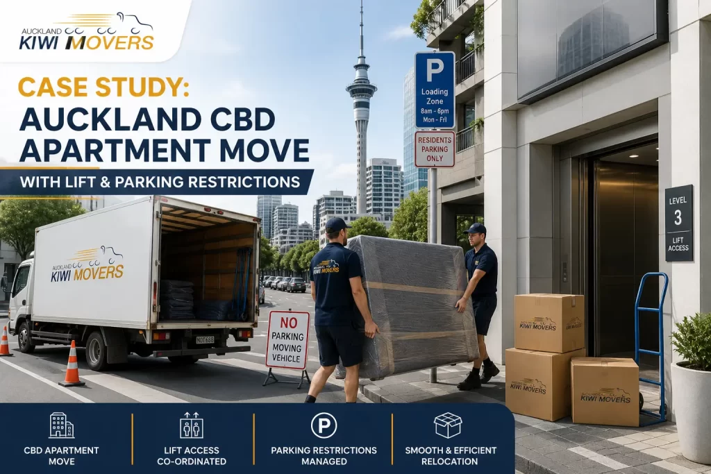 Auckland CBD apartment move with lift and parking restrictions