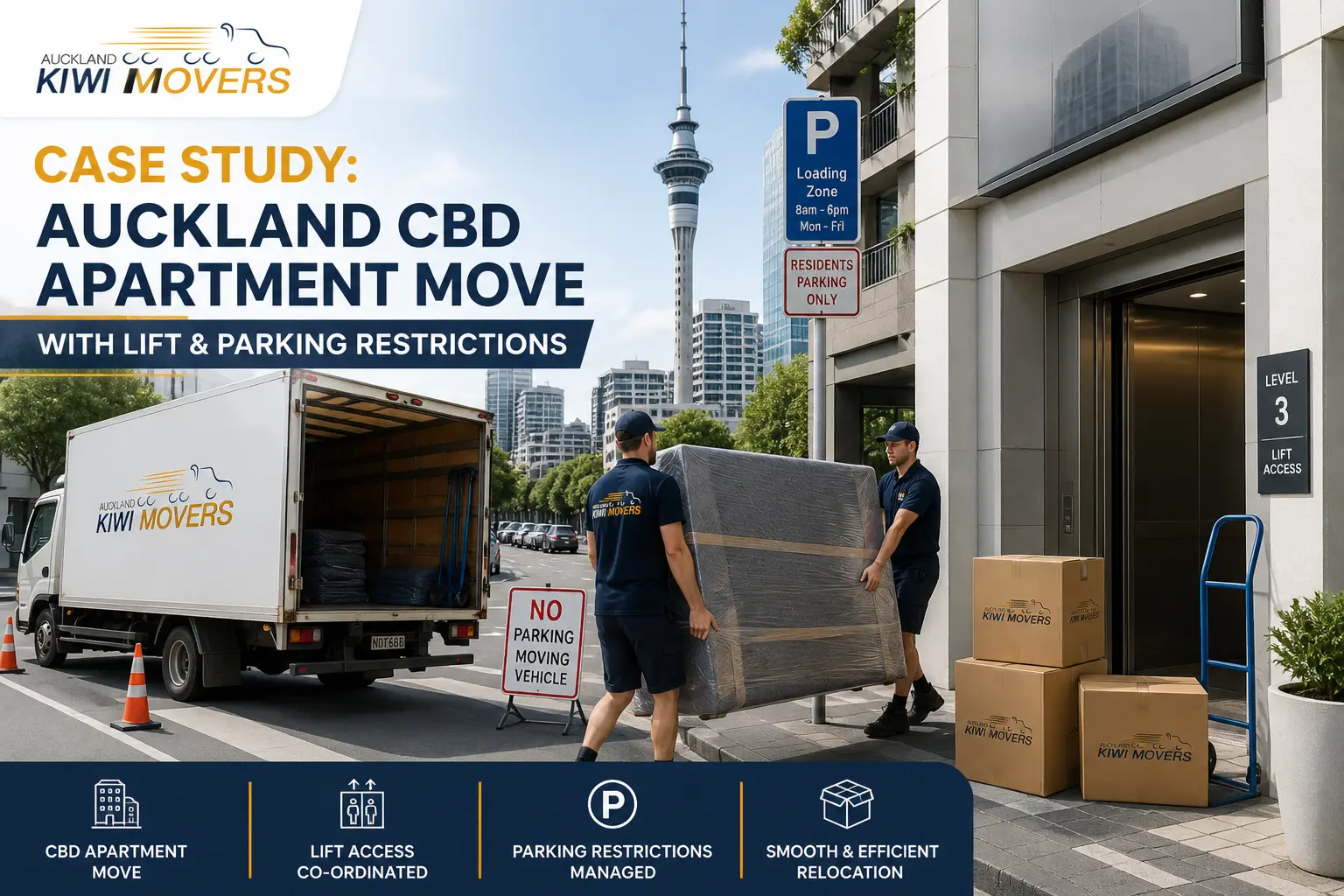 Auckland CBD apartment move with lift and parking restrictions